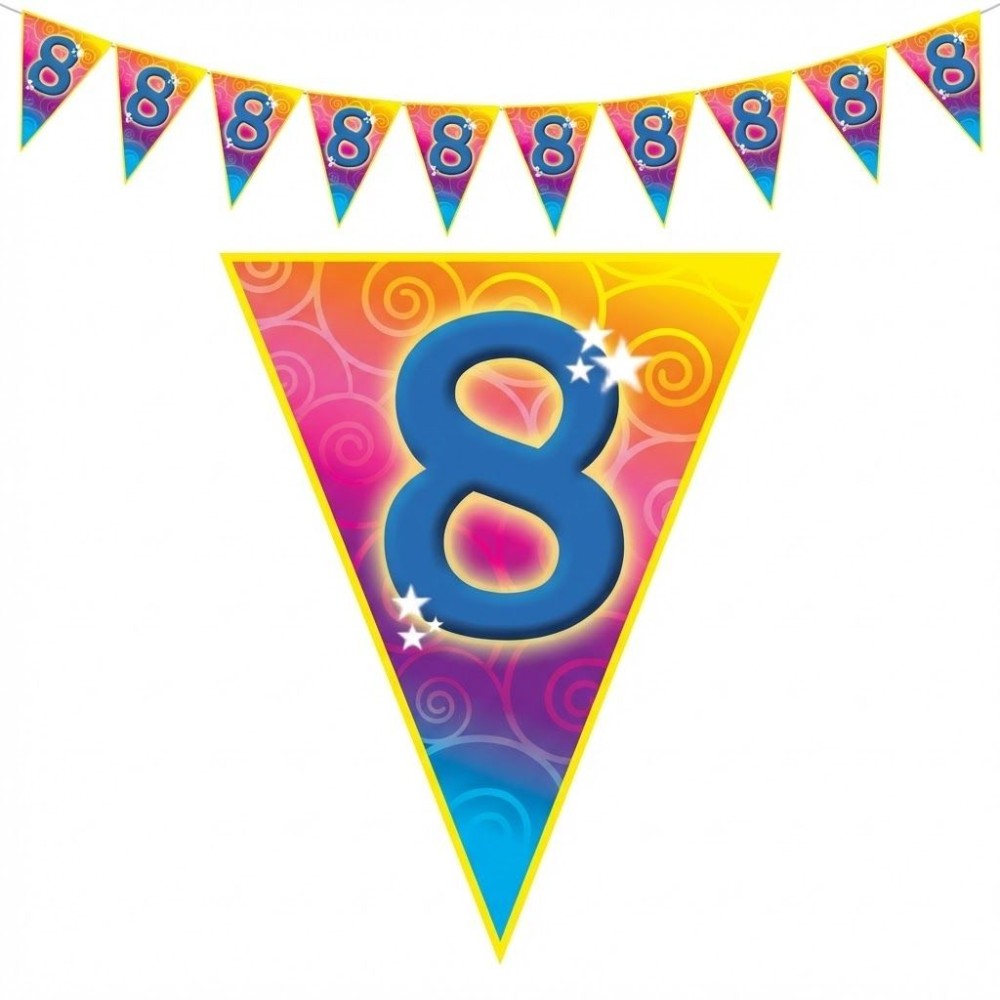 Plastová vlajková narozeninová girlanda číslo 8 délka 5m