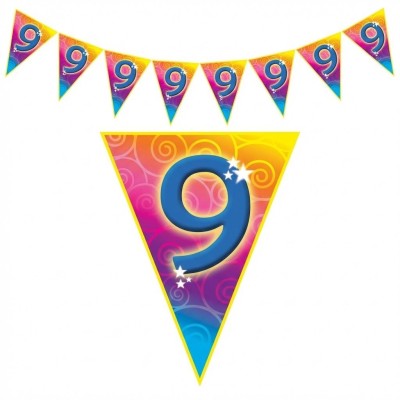 Plastová vlajková narozeninová girlanda číslo 9 délka 5m