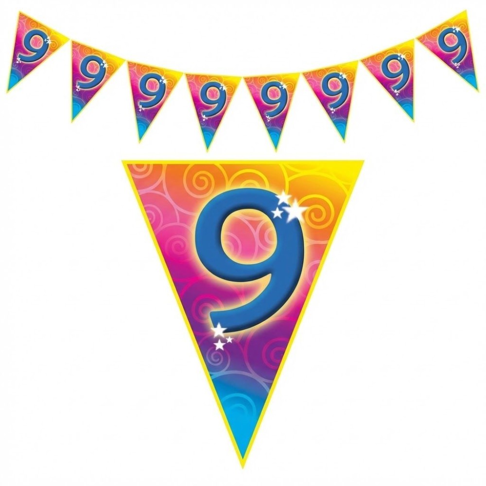 Plastová vlajková narozeninová girlanda číslo 9 délka 5m