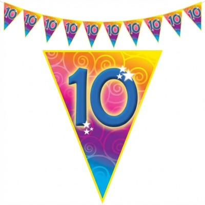 Plastová vlajková narozeninová girlanda číslo 10 délka 5m