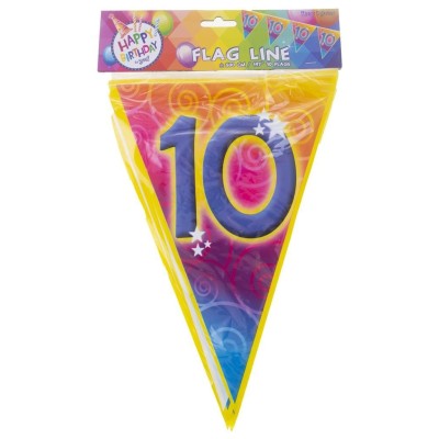 Plastová vlajková narozeninová girlanda číslo 10 délka 5m