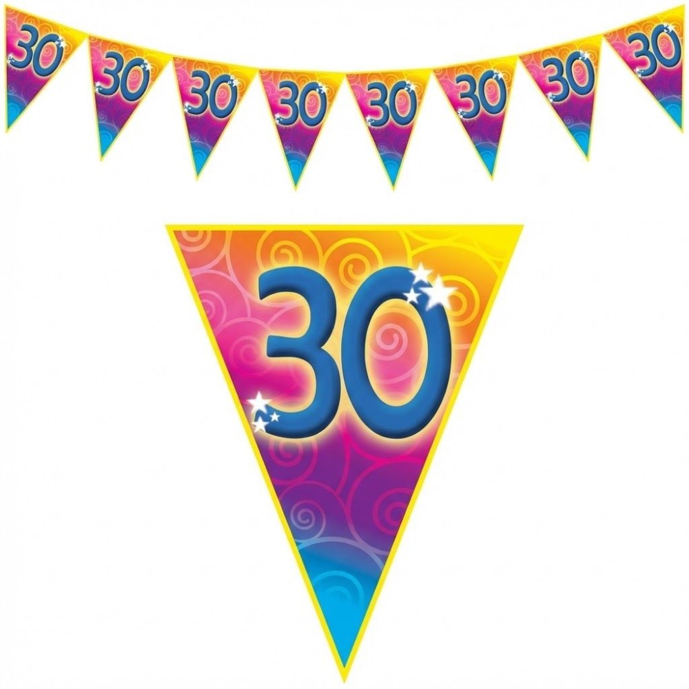 Plastová vlajková narozeninová girlanda číslo 30 délka 5m