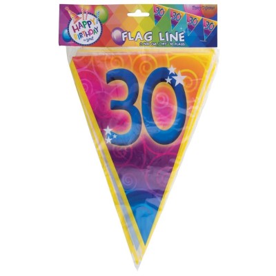 Plastová vlajková narozeninová girlanda číslo 30 délka 5m
