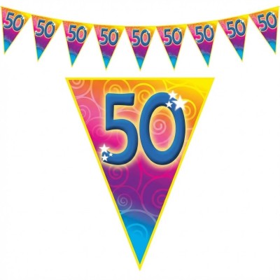 Plastová vlajková narozeninová girlanda číslo 50 délka 5m