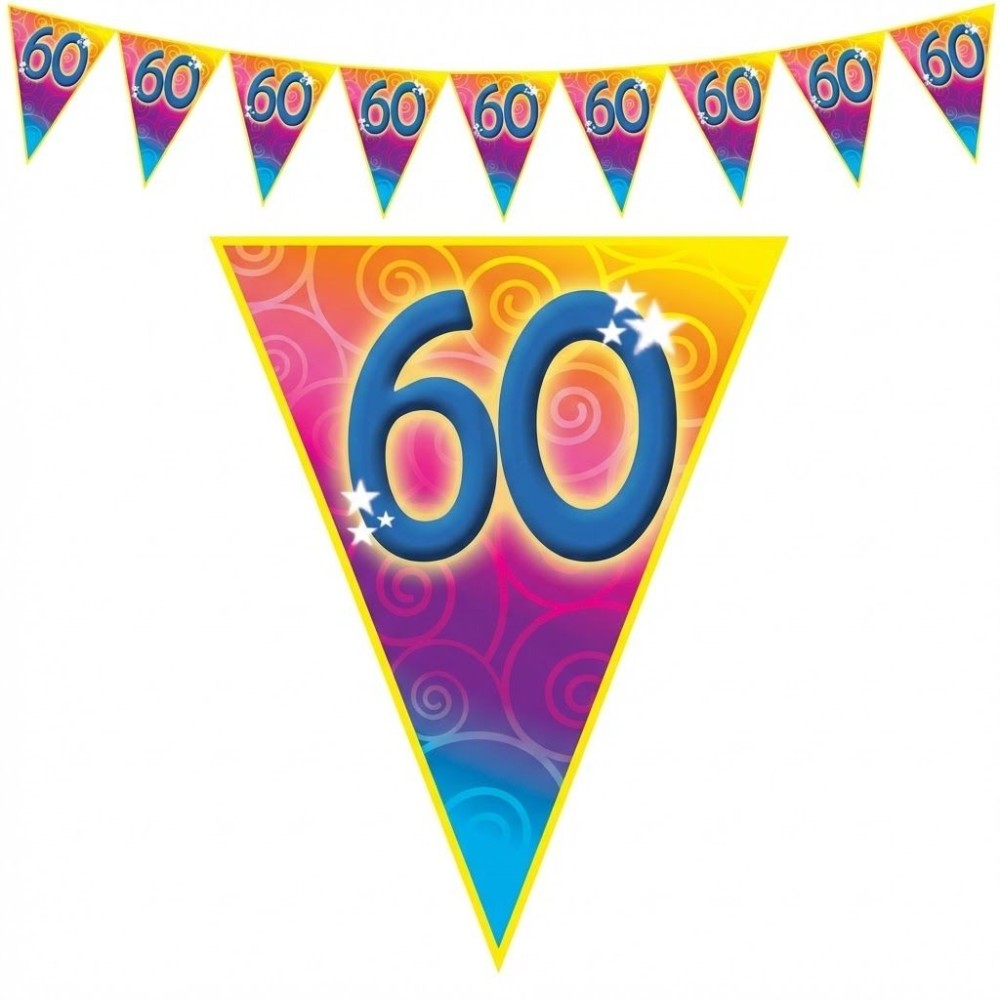 Plastová vlajková narozeninová girlanda s číslem 60 délka 5m