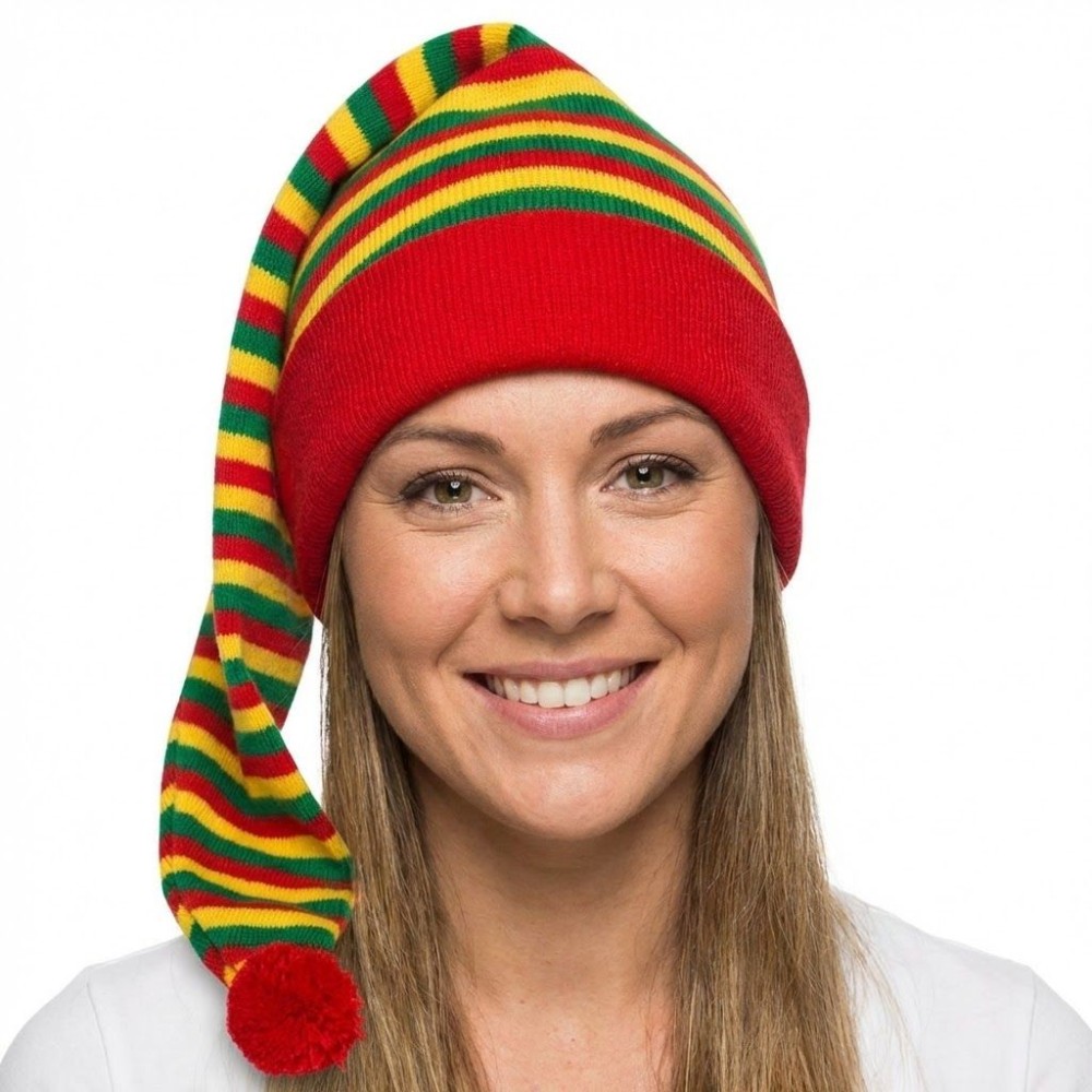 Čepice dlouhá pruhovaná s bambulkou