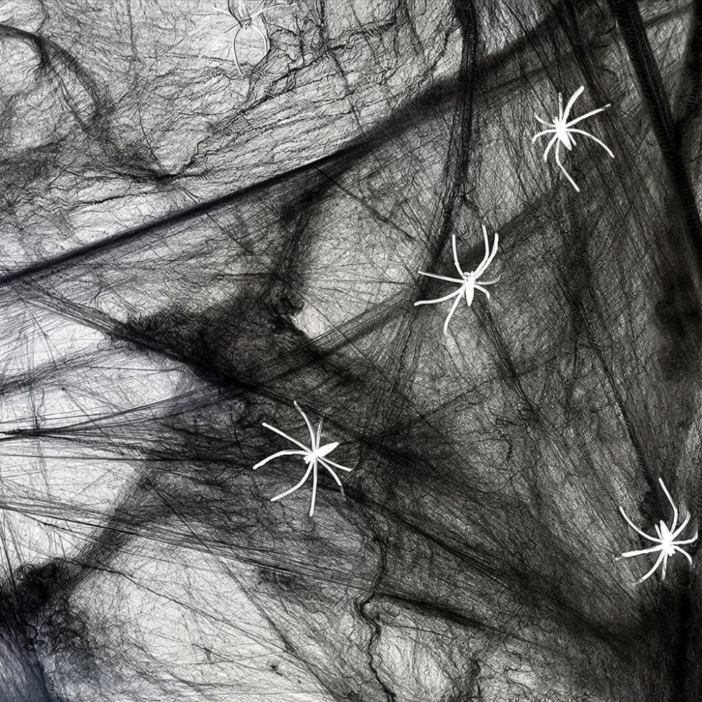 Umělá pavučina černá a pavouci 60g