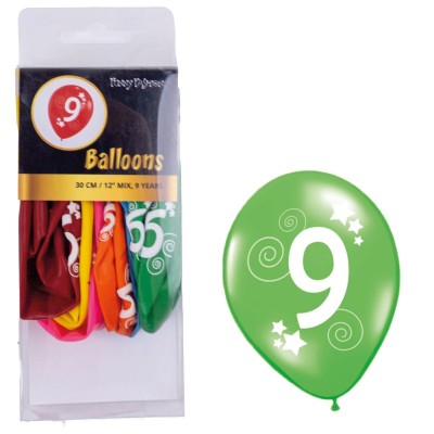 Latexové balónky číslo 9 mix barev 12ks