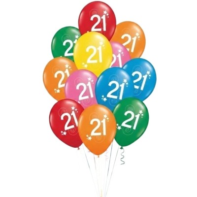 Latexové balónky číslo 21 mix barev 12ks