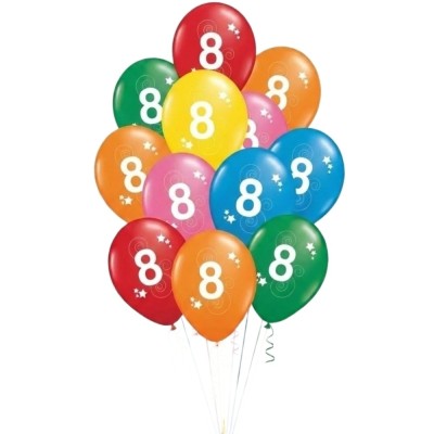 Latexové balónky číslo 8 mix barev 12ks