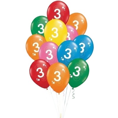 Latexové balónky číslo 3 mix barev 12ks