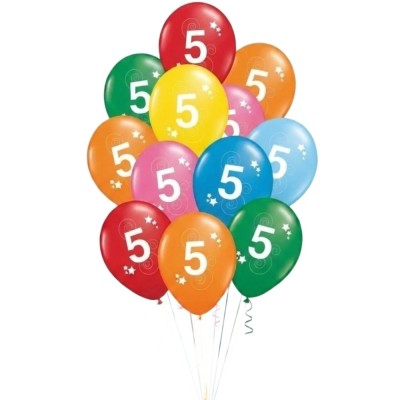 Latexové balónky číslo 5 mix barev 12ks