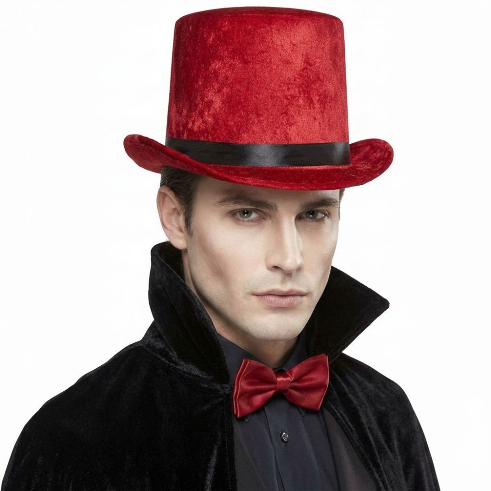 Klobouk cylindr sametový červený