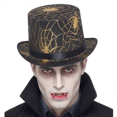 Klobouk cylindr Halloween s pavouky