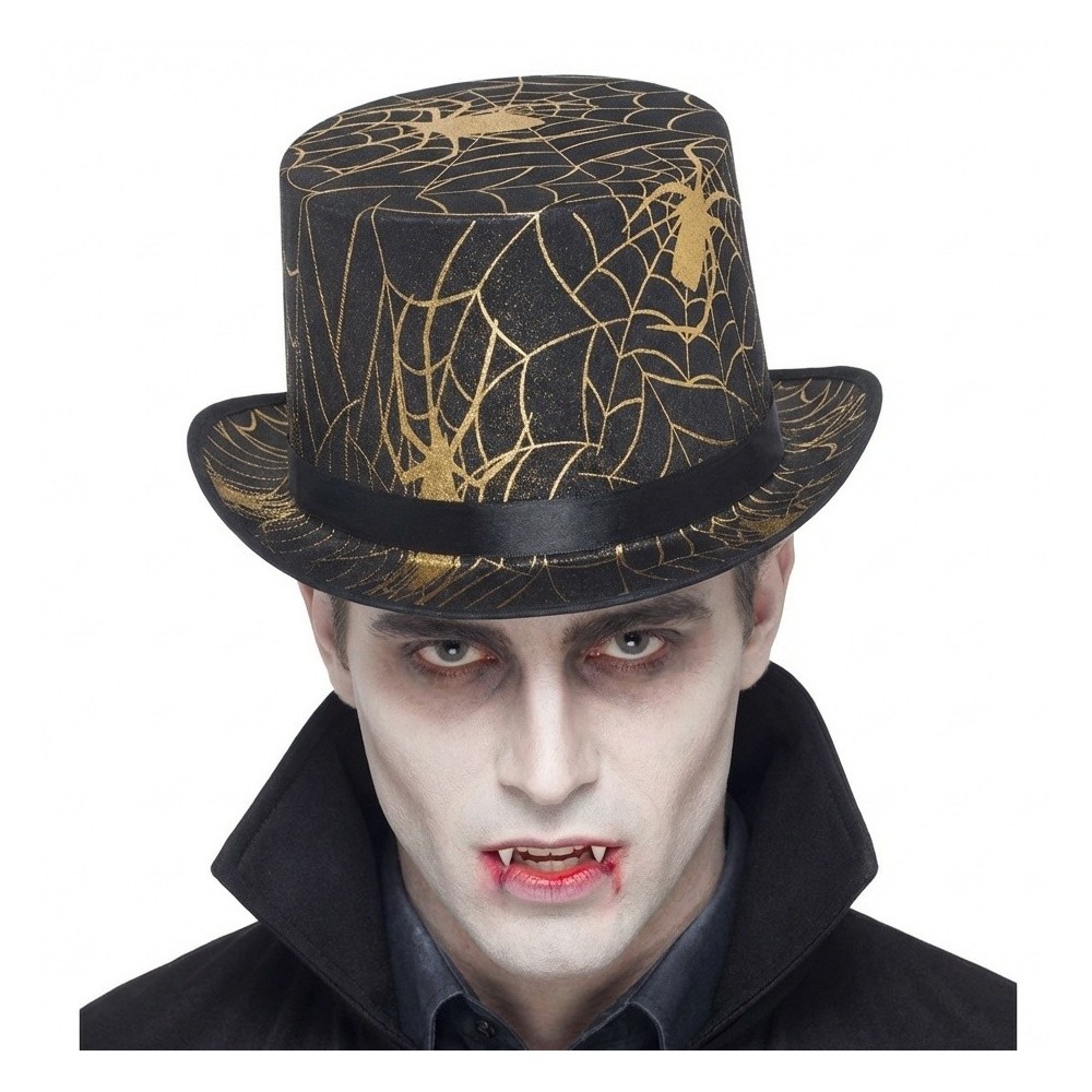 Klobouk cylindr Halloween s pavouky