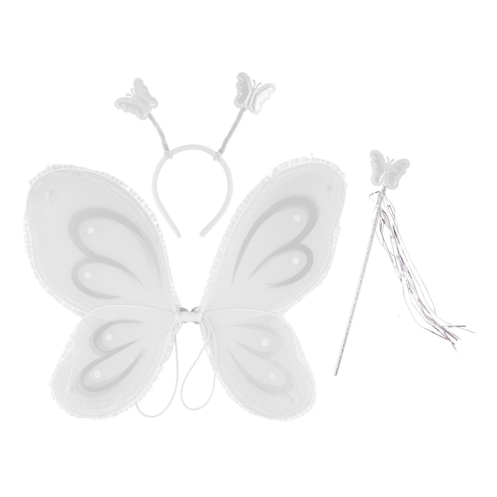 Křídla, čelenka a hůlka s motýlky - bílá
