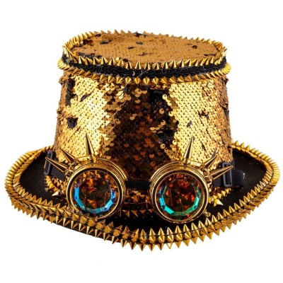 Steampunk klobouk s flitry, ostny a brýlemi
