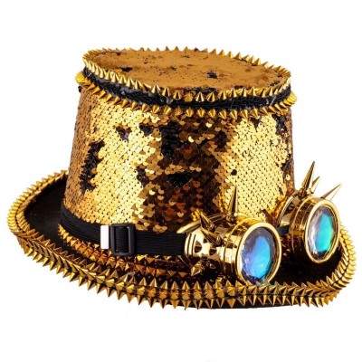 Steampunk klobouk s flitry, ostny a brýlemi
