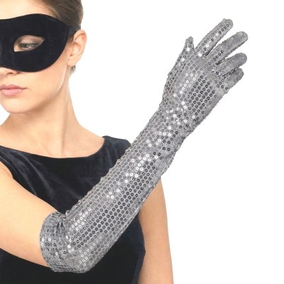 Dlouhé rukavice se stříbrnými flitry 45 cm
