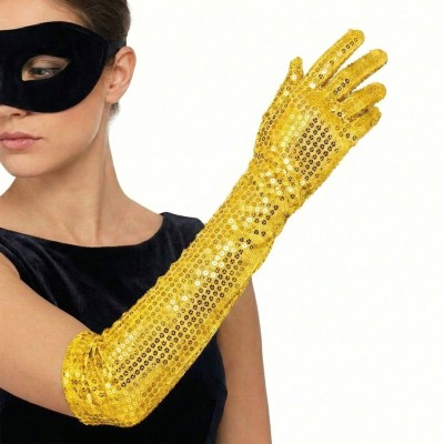 Dlouhé rukavice se zlatými flitry 45 cm