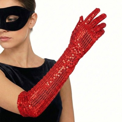 Dlouhé rukavice červené s flitry 45 cm
