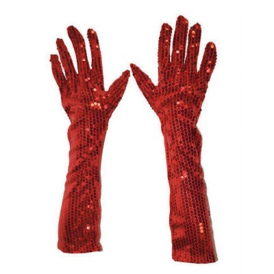 Dlouhé rukavice červené s flitry 45 cm