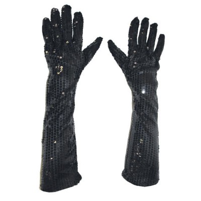 Dlouhé černé rukavice s flitry 45 cm