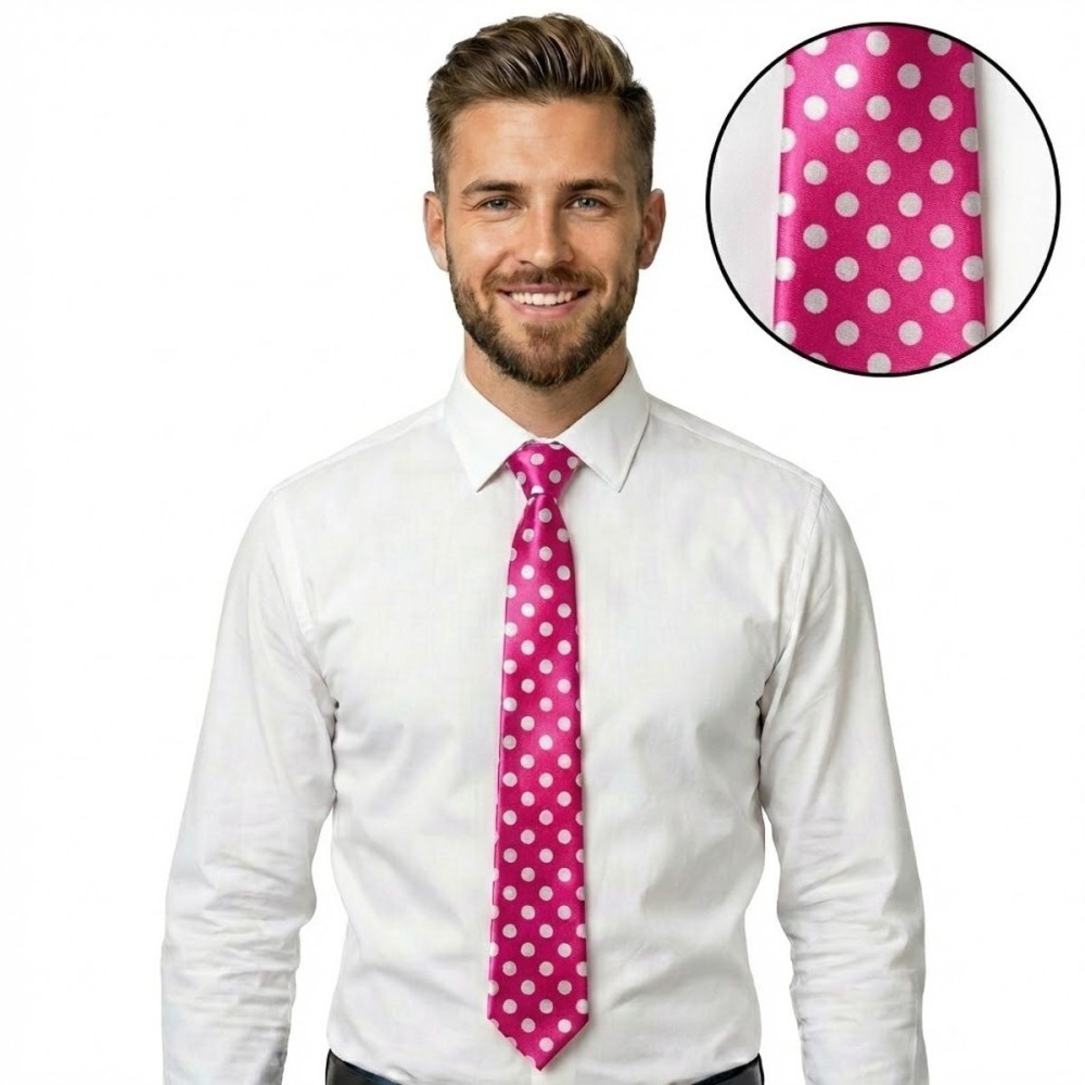 Růžová kravata s puntíky