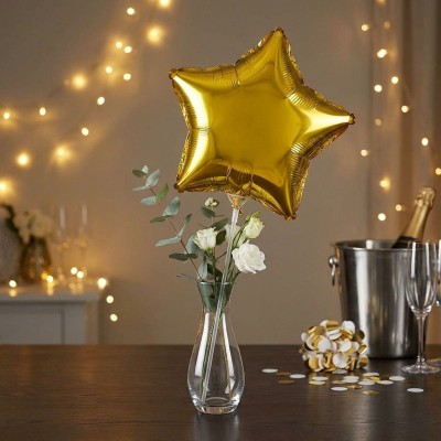 Foliový balónek s tyčkou hvězda zlatá 28cm