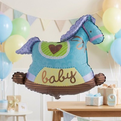 Foliový balónek houpací koník chlapeček modrý 94cm