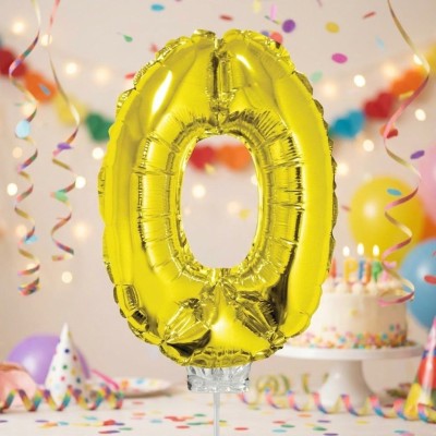 Foliový balónek s tyčkou číslo 0 zlatý 41cm