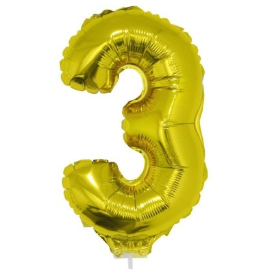 Foliový balónek s tyčkou číslo 3 zlatý 41cm