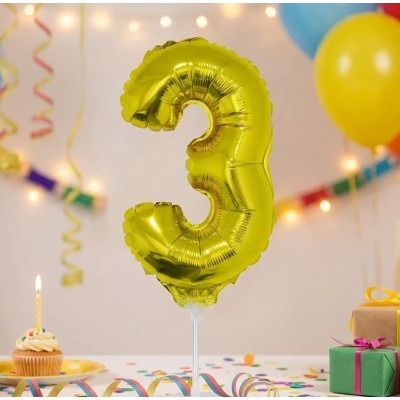 Foliový balónek s tyčkou číslo 3 zlatý 41cm