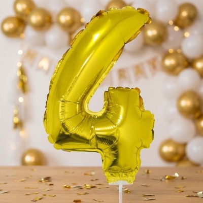 Foliový balónek s tyčkou číslo 4 zlatý 41cm