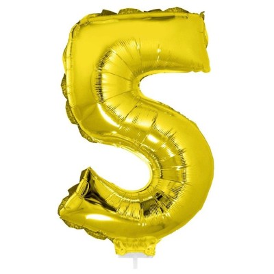 Foliový balónek s tyčkou číslo 5 zlatý 41cm