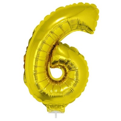 Foliový balónek s tyčkou číslo 6 zlatý 41cm