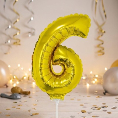 Foliový balónek s tyčkou číslo 6 zlatý 41cm