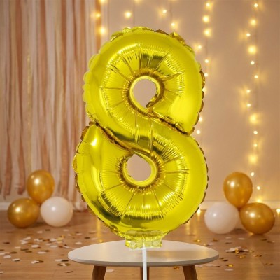 Foliový balónek s tyčkou číslo 8 zlatý 41cm