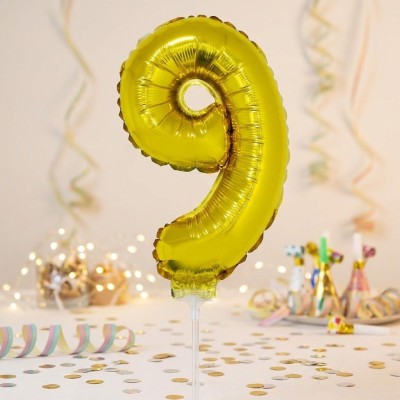 Foliový balónek s tyčkou číslo 9 zlatý 41cm