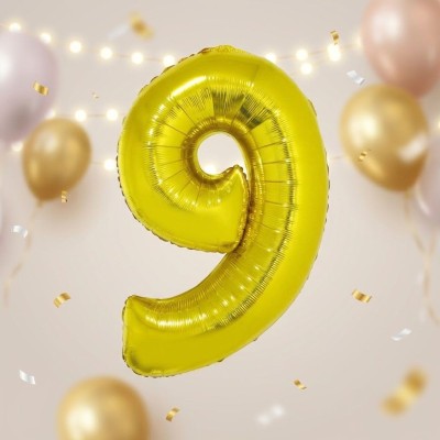 Foliový balónek číslo 9 zlatý 102 cm