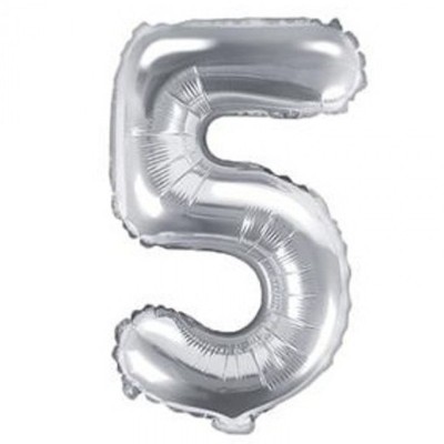 Foliový balónek číslo 5 stříbrný 35 cm