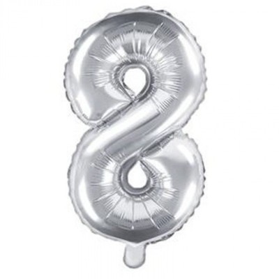 Foliový balónek číslo 8 stříbrný 35 cm