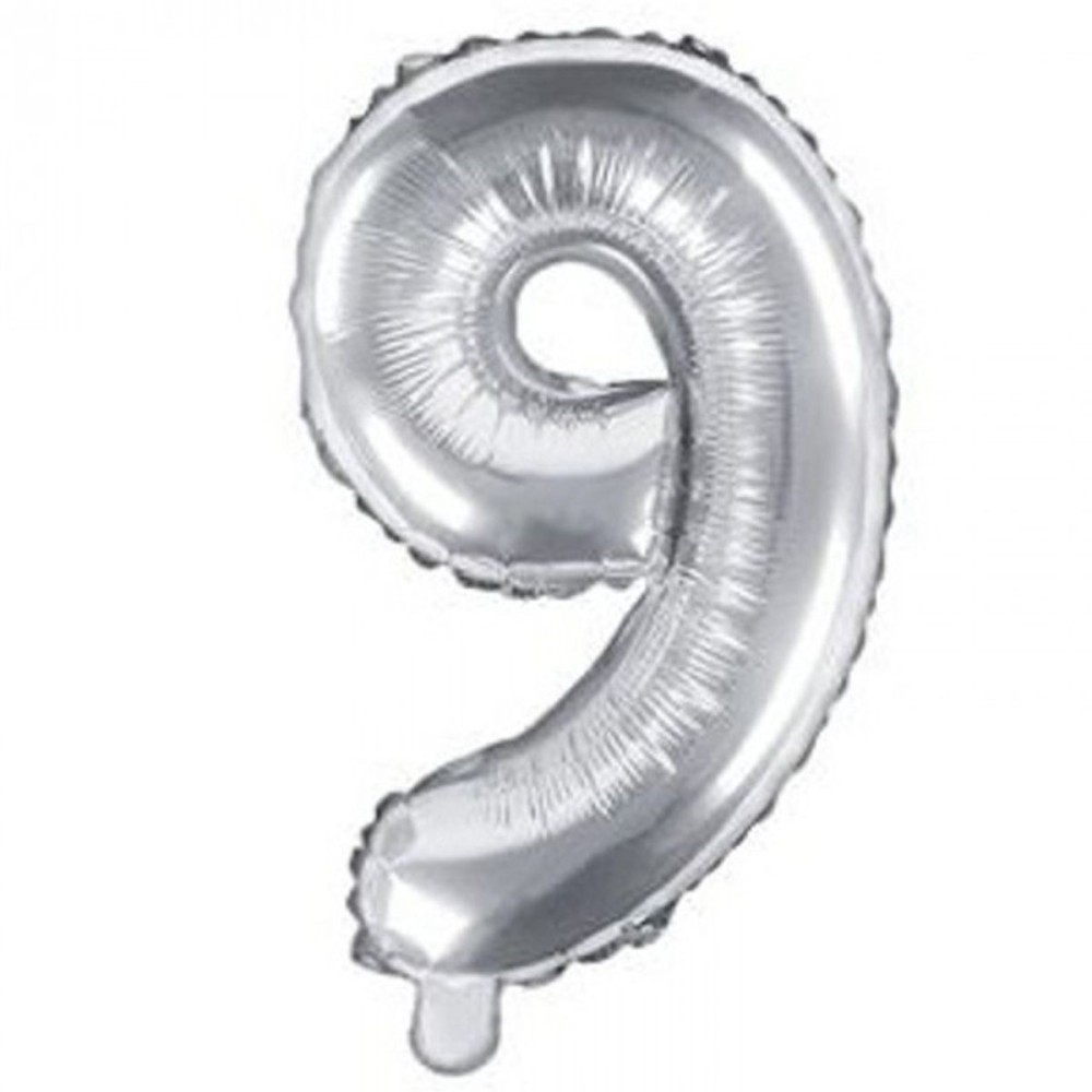Foliový balónek číslo 9 stříbrný 35 cm