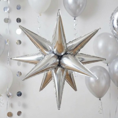 Foliový balónek 3D hvězda XXL stříbrná 100 cm