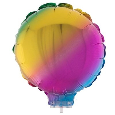 Foliový balónek duhový kulatý 28cm s tyčkou