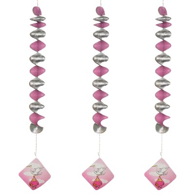 Party růžové dekorace 3 spirály holčička 81 cm