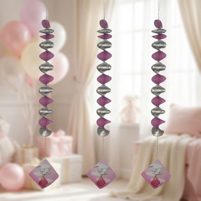 Party růžové dekorace 3 spirály holčička 81 cm