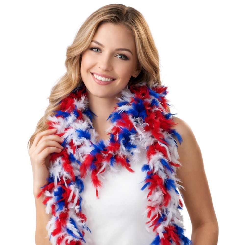 Péřové boa červená modrá bílá 2 m