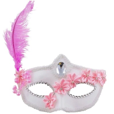 Škraboška maska bílá růžová