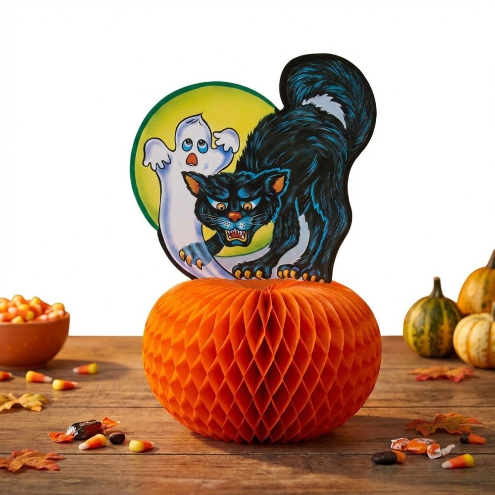 Dekorace Halloween Kočka s dýní 30 cm